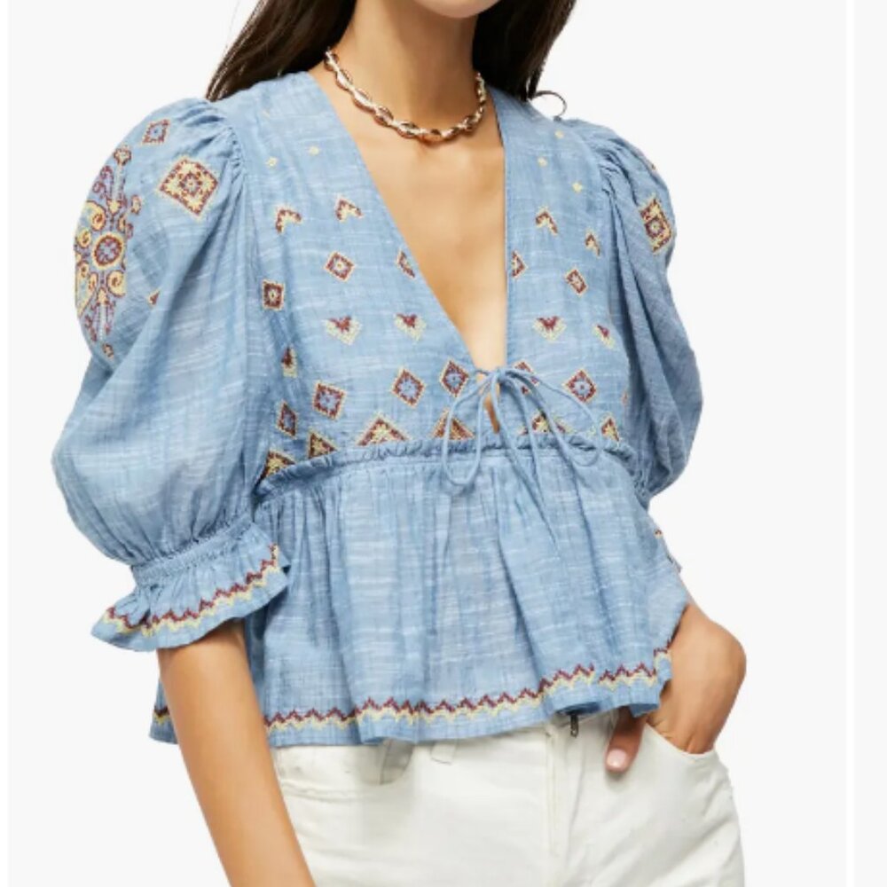 Free People Tallulah Embroidered Blouse